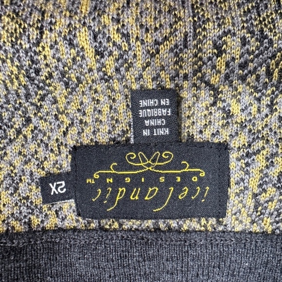 Icelandic Zip Yellow Gray Wool Blend Zip Pockets Women Knit Jacket Sweater Sz 2X - Picture 10 of 12